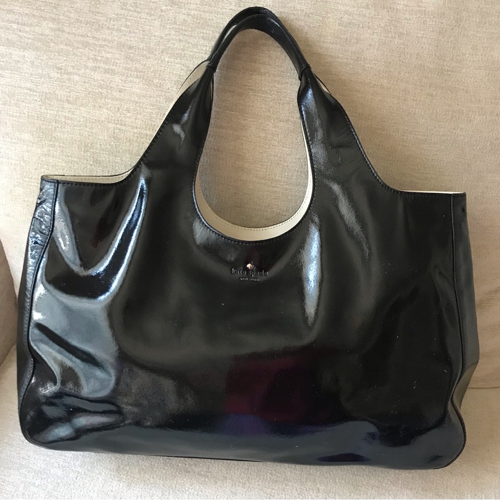 🟤Woman’s Like New Large Kate Spade ♠️ Black/Leather Platinum Shoulder Bag.
